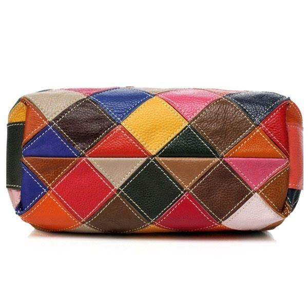 Dame Patchwork Koskind Farverig Håndtaske Tote Håndtaske Crossbody Taske