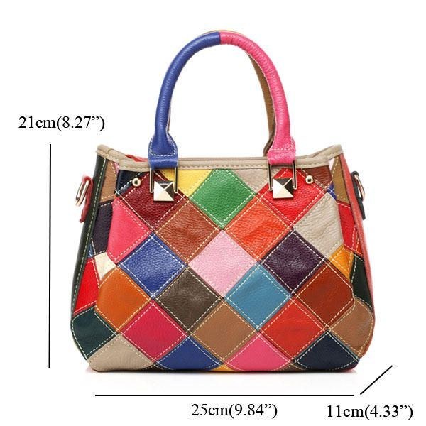 Dame Patchwork Koskind Farverig Håndtaske Tote Håndtaske Crossbody Taske