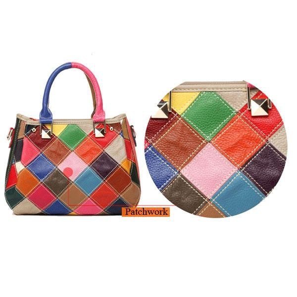Dame Patchwork Koskind Farverig Håndtaske Tote Håndtaske Crossbody Taske