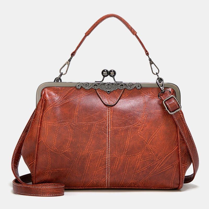 Dame Pu-læder Med Stor Kapacitet Vintage-lås-håndtaske Crossbody-taske Satcheltaske