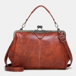 Dame Pu-læder Med Stor Kapacitet Vintage-lås-håndtaske Crossbody-taske Satcheltaske