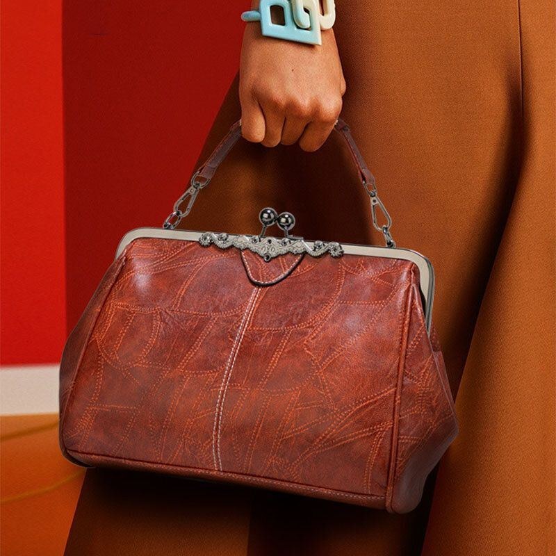 Dame Pu-læder Med Stor Kapacitet Vintage-lås-håndtaske Crossbody-taske Satcheltaske
