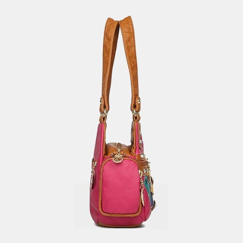 Dame Pu Læder Rhinestone Patchwork Vandtæt Vintage Skuldertaske Håndtaske Tote Crossbody Tasker