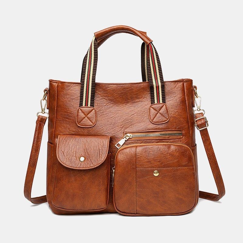 Dame Pu Læder Stor Kapacitet Multi-lomme Elegant Tote Crossbody Tasker Skuldertaske Håndtaske
