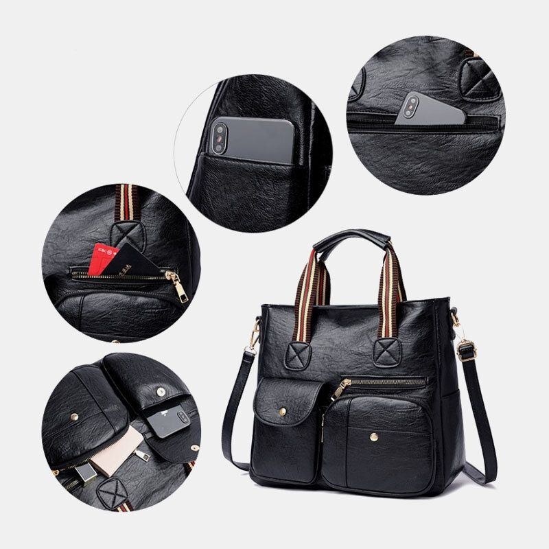 Dame Pu Læder Stor Kapacitet Multi-lomme Elegant Tote Crossbody Tasker Skuldertaske Håndtaske