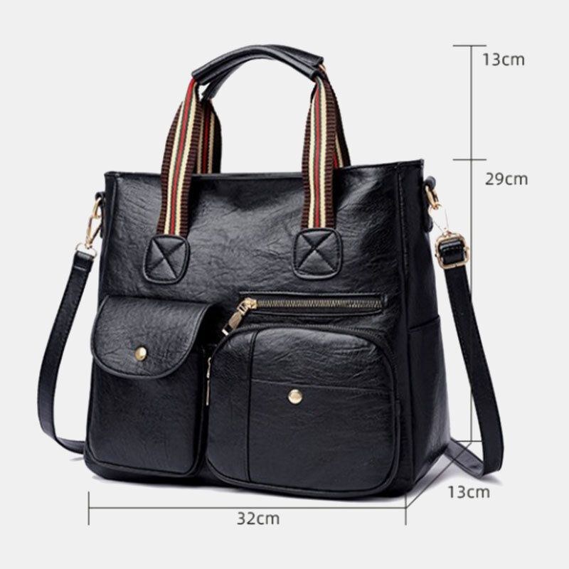 Dame Pu Læder Stor Kapacitet Multi-lomme Elegant Tote Crossbody Tasker Skuldertaske Håndtaske