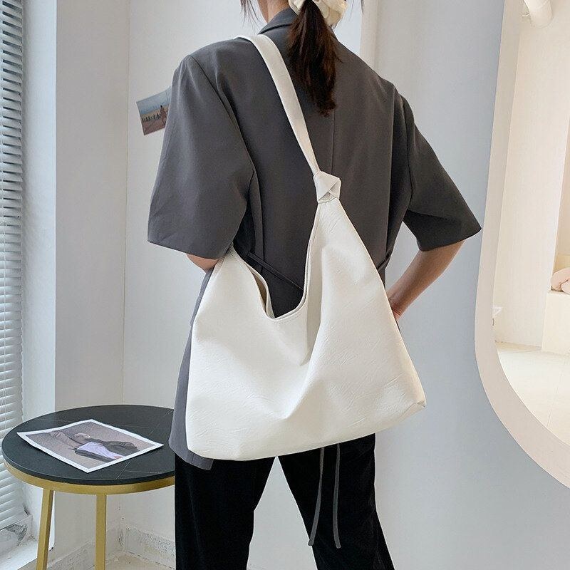 Dame Simple Soild Faux Fur Let Skuldertaske Vandtæt Fin Texture Stof Tote Håndtaske