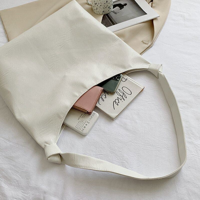Dame Simple Soild Faux Fur Let Skuldertaske Vandtæt Fin Texture Stof Tote Håndtaske