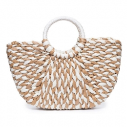 Dame Sommer Straw Bag Håndtaske Outdoor Casual Taske Håndtag Satchel