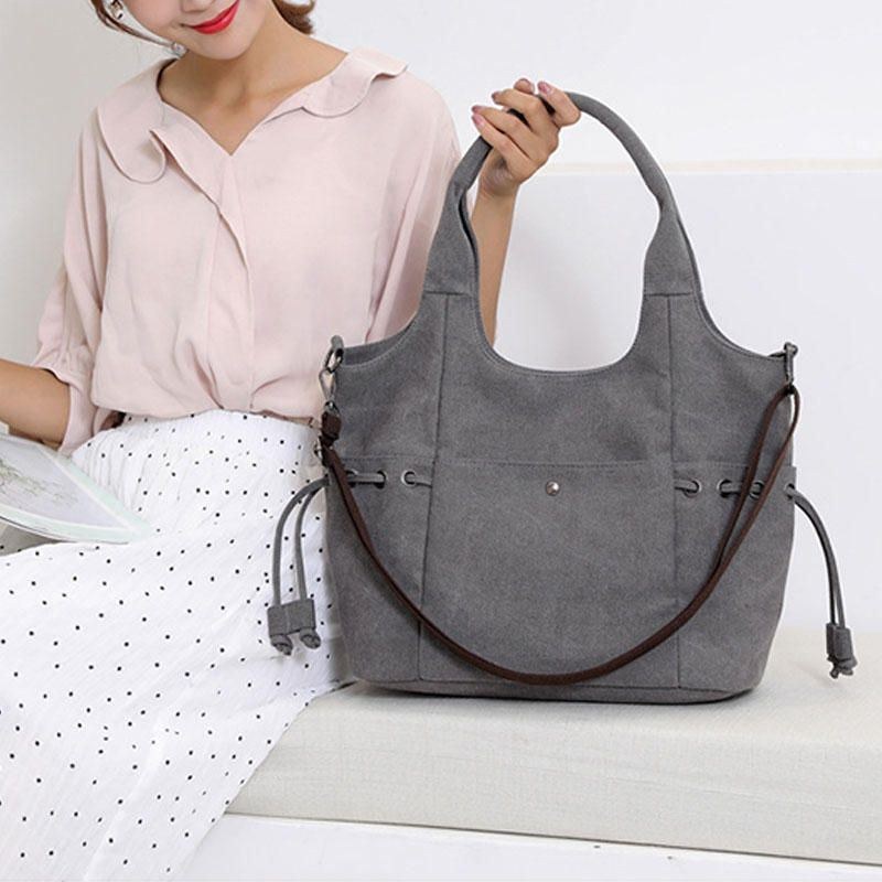 Dame Stor Kapacitet Lærred Håndtaske Skuldertaske Crossbody Taske Til Shopping Udendørs