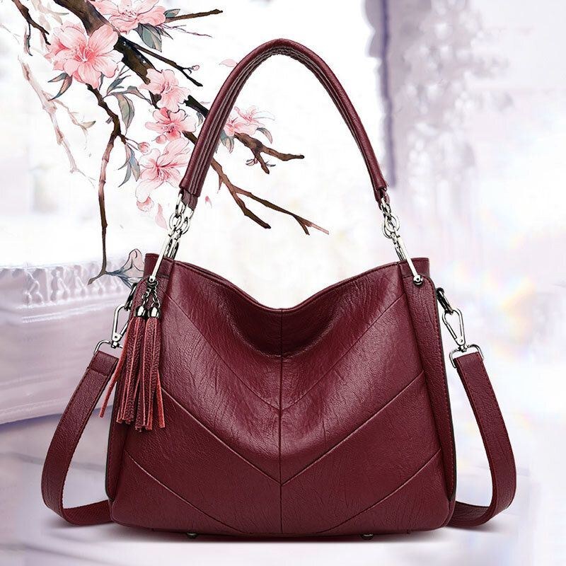 Dame Stor Kapacitet Solid Tassel Tote Bag Crossbody Bag Håndtaske