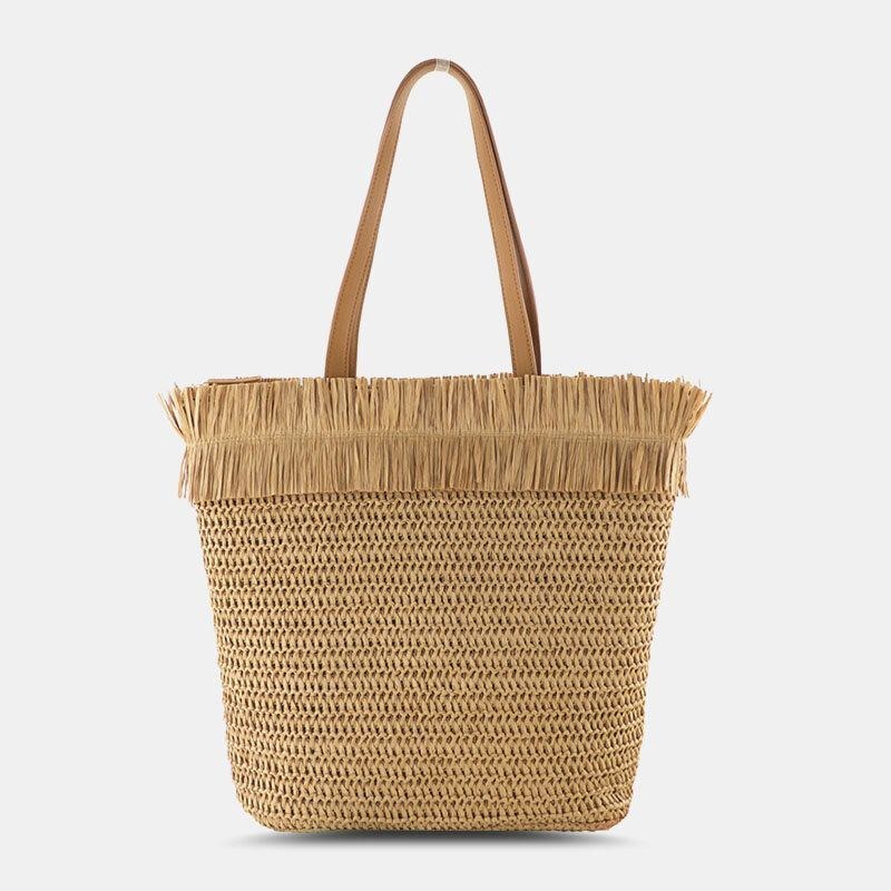 Dame Strå Stor Kapacitet Casual Retro Åndbar Strandtaske Håndtaske Skuldertaske