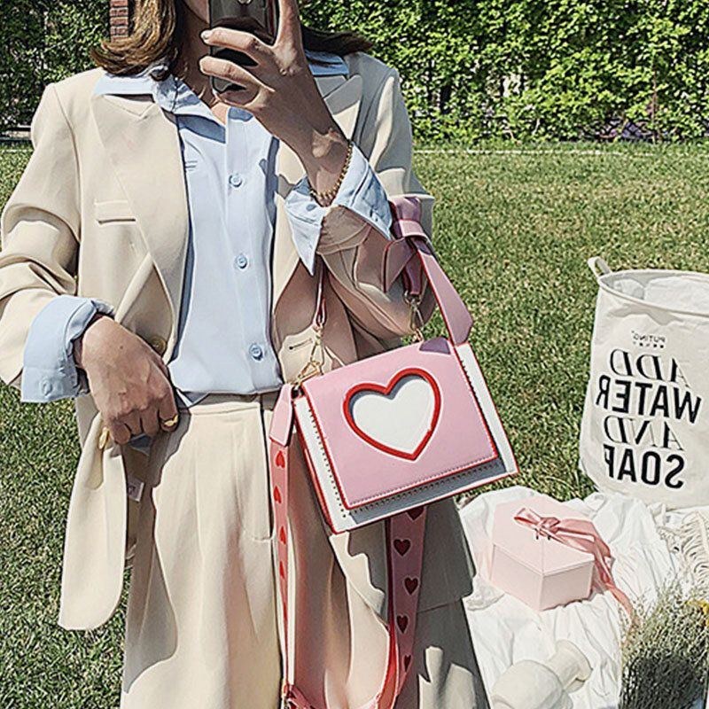 Dame Valentinsdag Hollow Out Love Broderet Crossbody Taske Skuldertaske Håndtaske