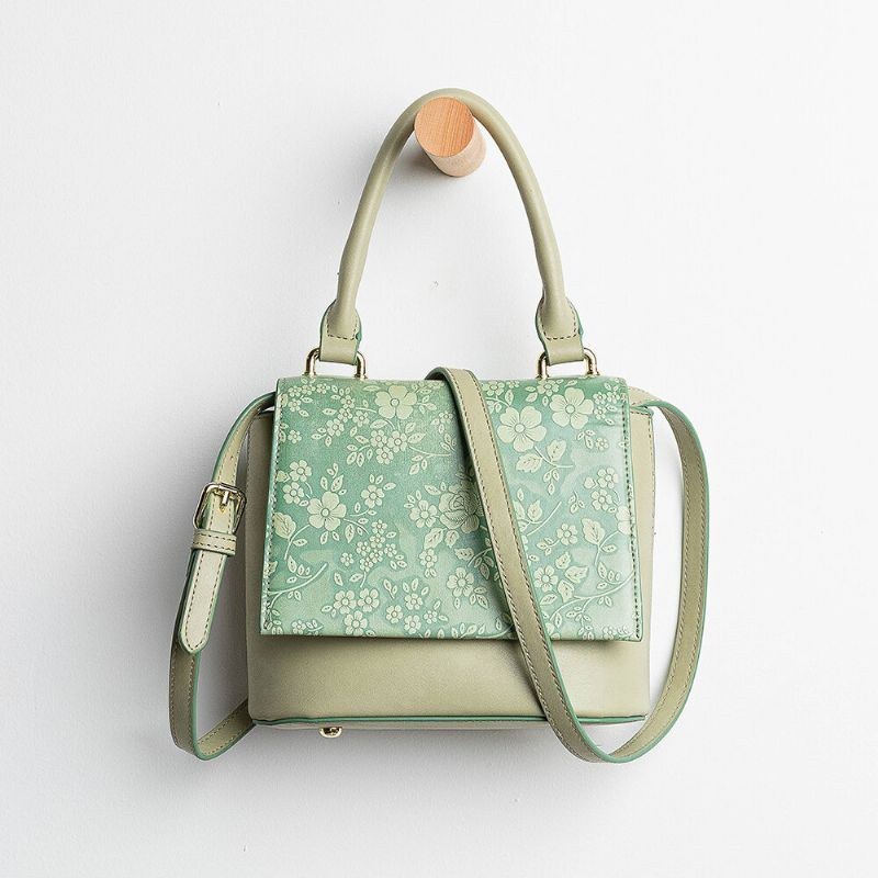 Dame Vintage Ægte Læder Blomsterhåndtaske Crossbody Taske Skuldertaske