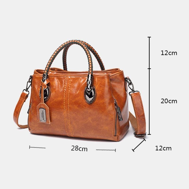 Dame Vintage Håndtaske Olievoks Læder Tre-lags Crosssbody Taske