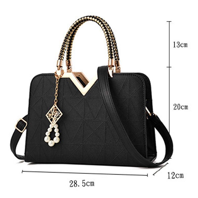 Elegant Dame Golden Top Håndtag Satchel Håndtaske Tote Pung Skuldertaske Med Perle Vedhæng