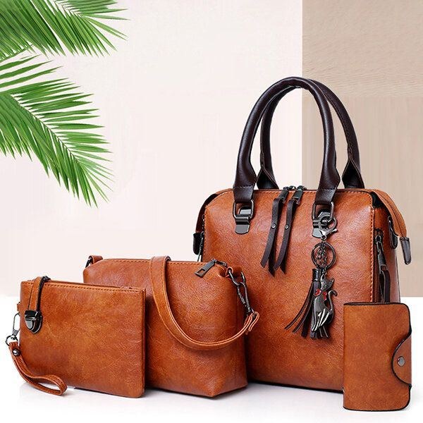 Herre 4 Stk Kvinder Håndtaske I Imiteret Læder Vintage Elegant Multifunktion Crossbody Taske