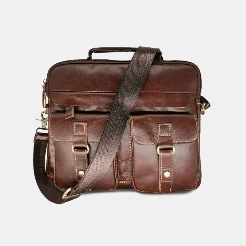 Herre Ægte Læder Håndtaske Med Flere Lommer Business Taske Laptop Taske Skuldertaske