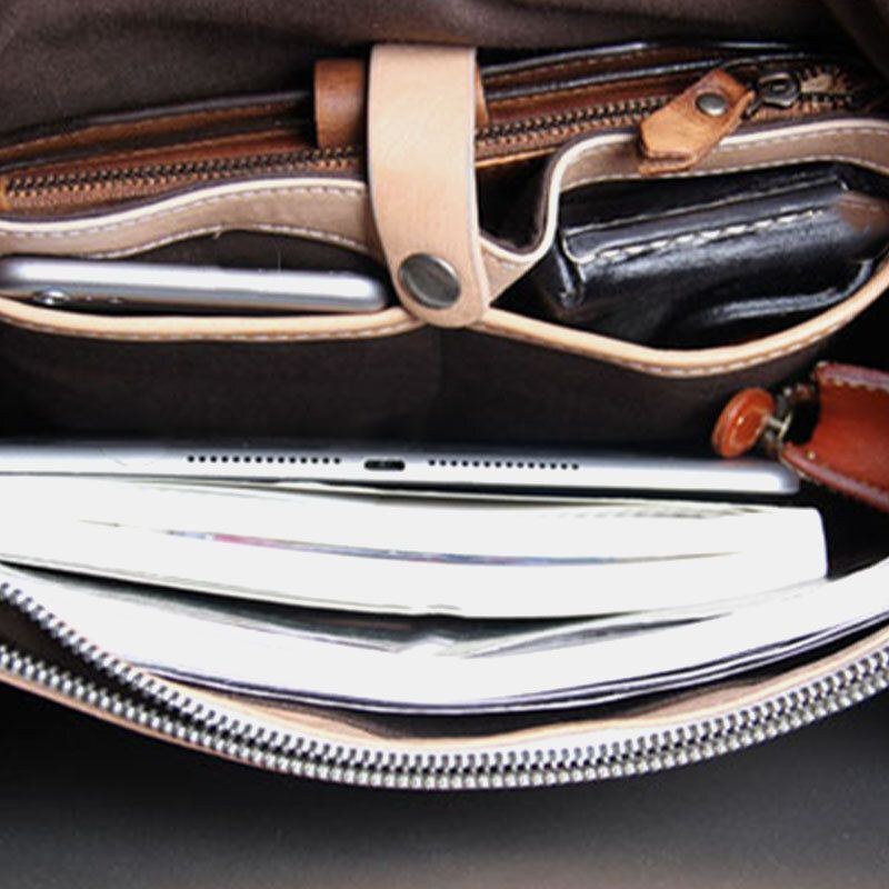 Herre Ægte Læder Retro Multi-lomme 15.6 Tommer Bærbar Taske Briefcase Business Håndtaske Crossbody Taske