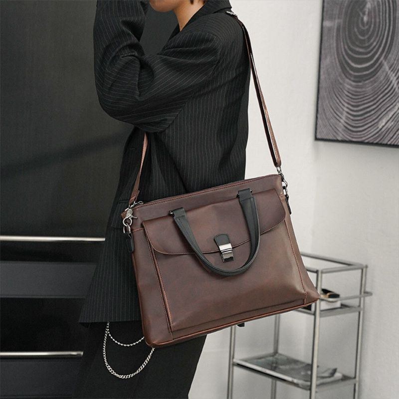 Herre Multifunktion Front Hasp Pocket Briefcase Håndtaske 14 Tommer Laptop Taske Lærer Taske Rejsetaske