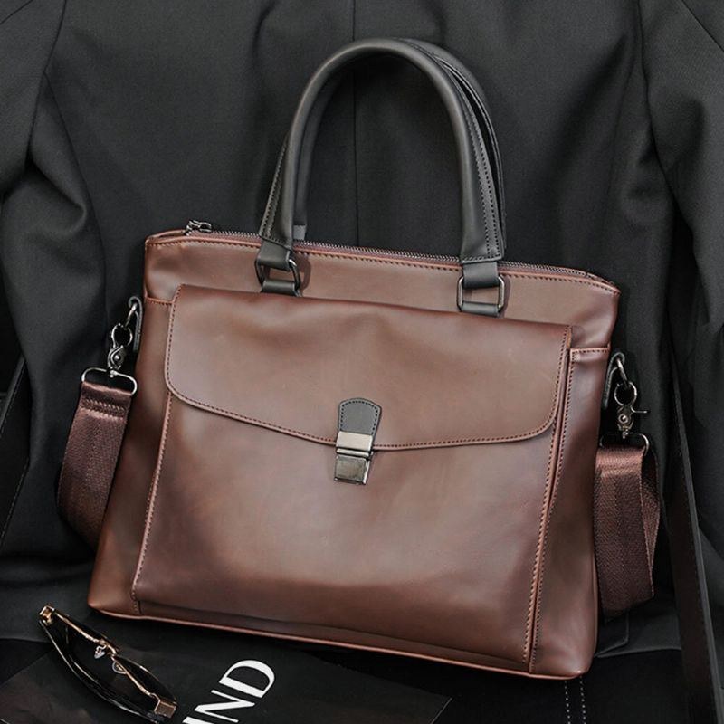 Herre Multifunktion Front Hasp Pocket Briefcase Håndtaske 14 Tommer Laptop Taske Lærer Taske Rejsetaske