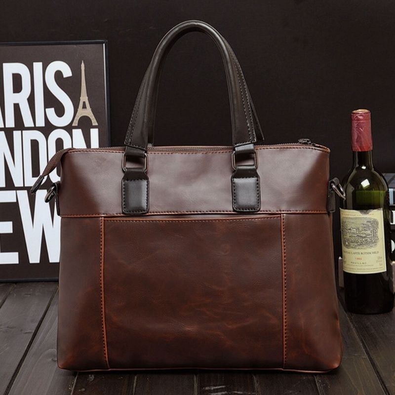 Herre Multifunktion Front Hasp Pocket Briefcase Håndtaske 14 Tommer Laptop Taske Lærer Taske Rejsetaske