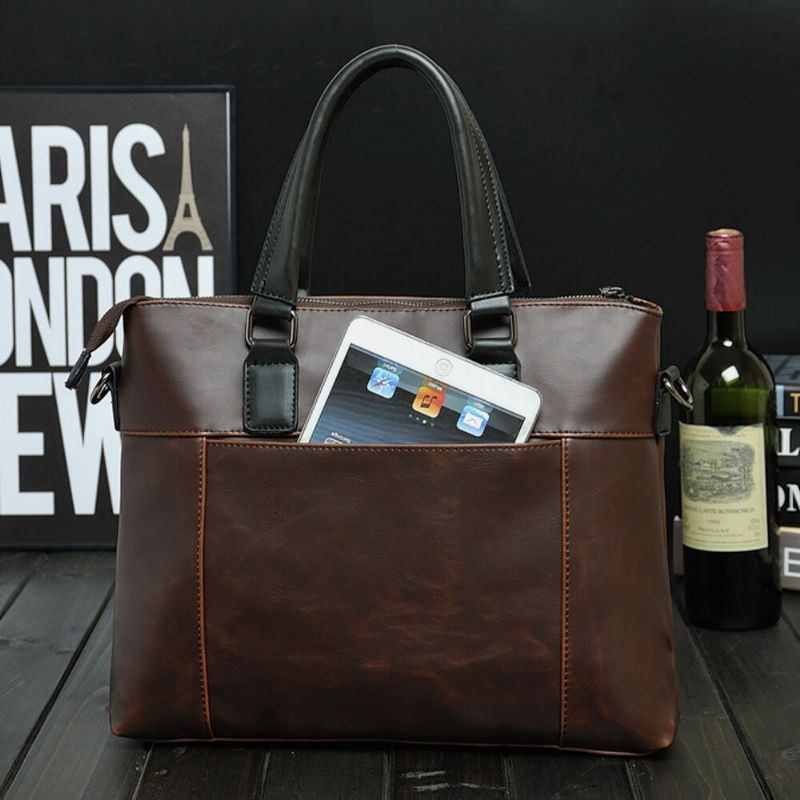 Herre Multifunktion Front Hasp Pocket Briefcase Håndtaske 14 Tommer Laptop Taske Lærer Taske Rejsetaske