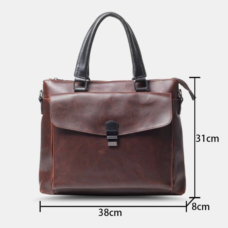 Herre Multifunktion Front Hasp Pocket Briefcase Håndtaske 14 Tommer Laptop Taske Lærer Taske Rejsetaske