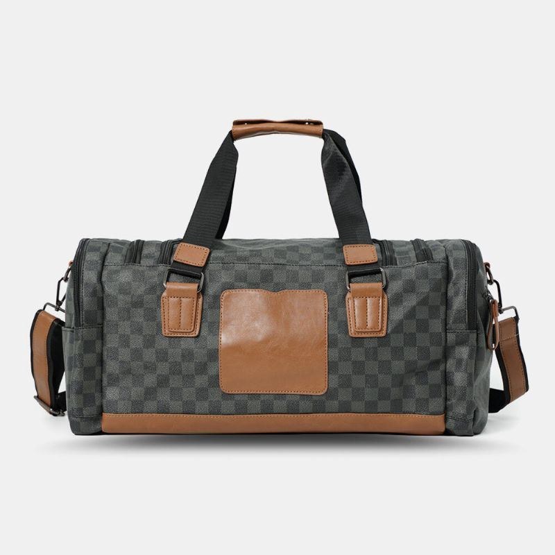Herre Pu Læder Plaid Mønster Multifunktions Håndtaske Mode Multi-lomme Rejsetaske Fitness Taske Crossbody Taske Skuldertaske