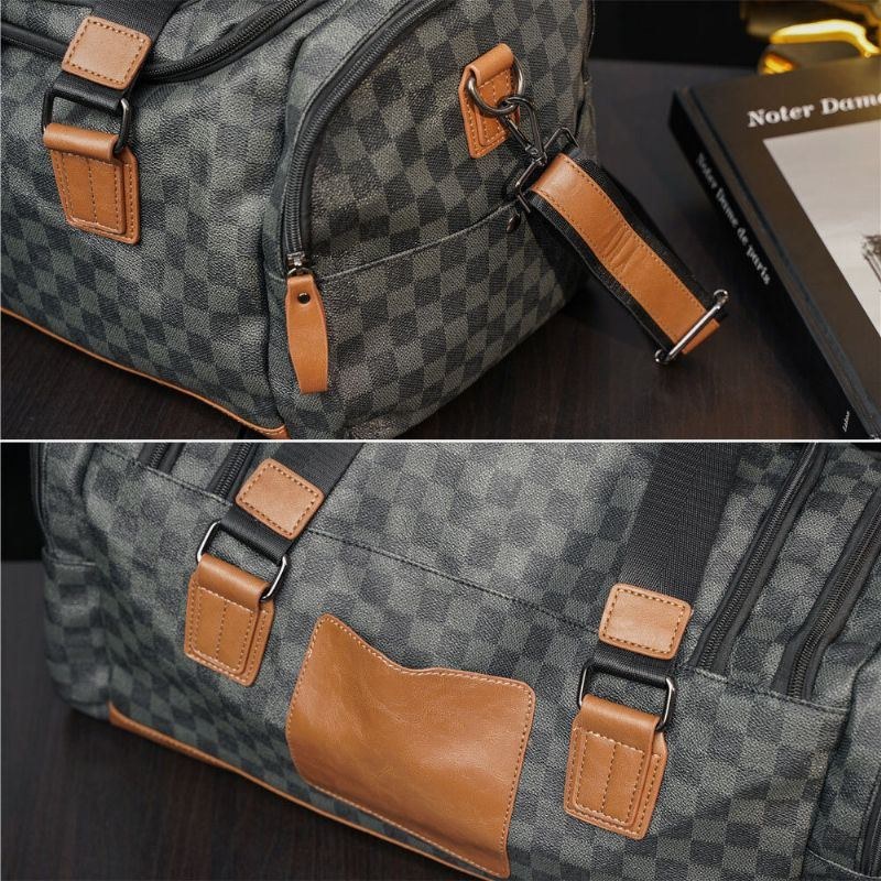 Herre Pu Læder Plaid Mønster Multifunktions Håndtaske Mode Multi-lomme Rejsetaske Fitness Taske Crossbody Taske Skuldertaske