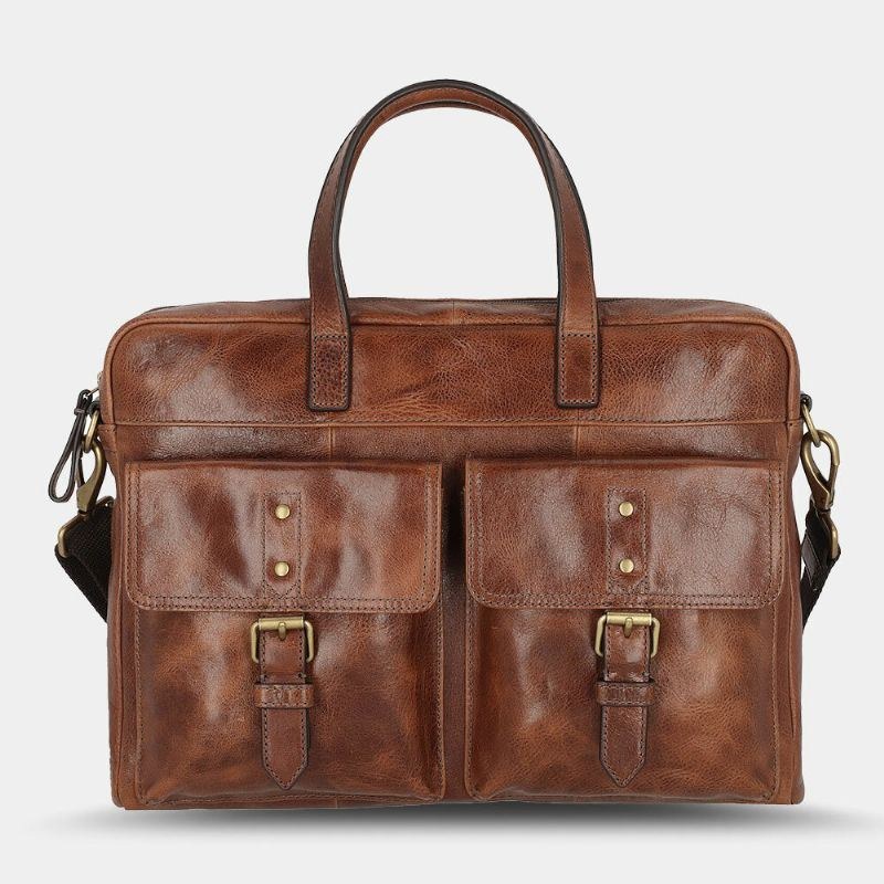 Herre Pu Læder Vintage Bussiness Alsidig Multi-lommer Lærertaske Briefcase Multifunktion Crossbody Taske Håndtaske