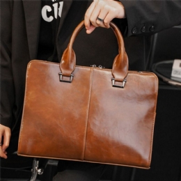 Herre Retro Pu Leahter Håndtaske Med Stor Kapacitet Briefcase Lærertaske Arbejdstaske