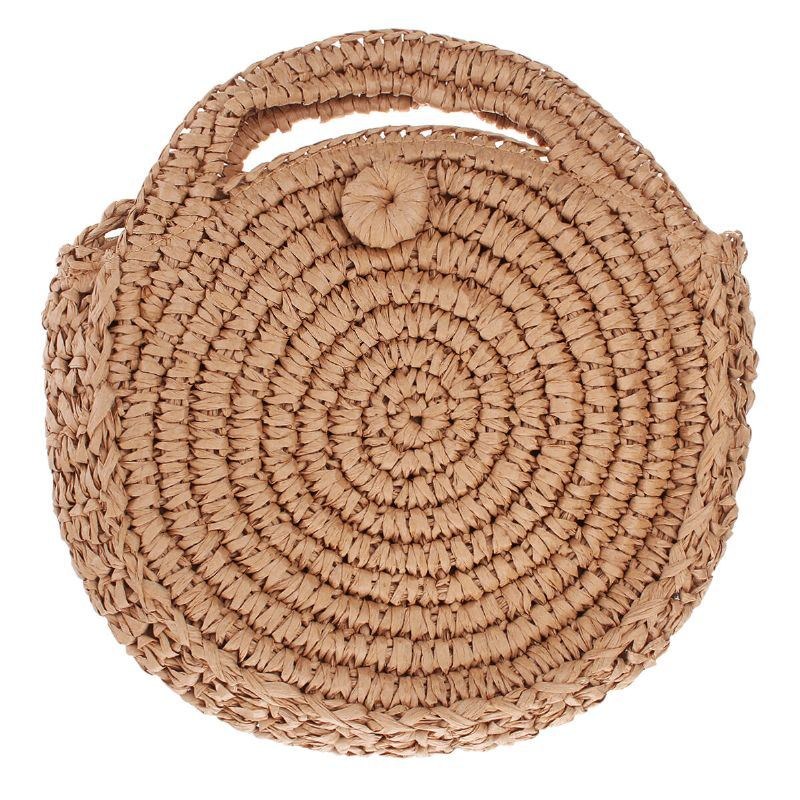 Rund Stråtaske Beige Hvid Kvinder Rattan Circle Håndvævet Skuldertaske Crossbody Taske