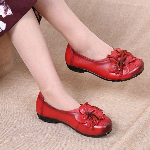 Ægte Læder Blomsterkvast Til Kvinder Komfortable Slip On Casual Flats Sko