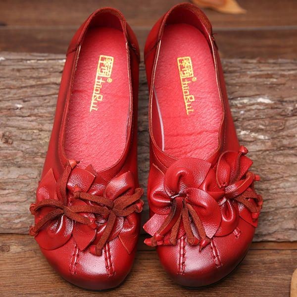 Ægte Læder Blomsterkvast Til Kvinder Komfortable Slip On Casual Flats Sko