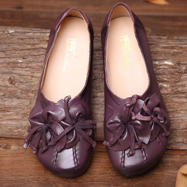 Ægte Læder Blomsterkvast Til Kvinder Komfortable Slip On Casual Flats Sko