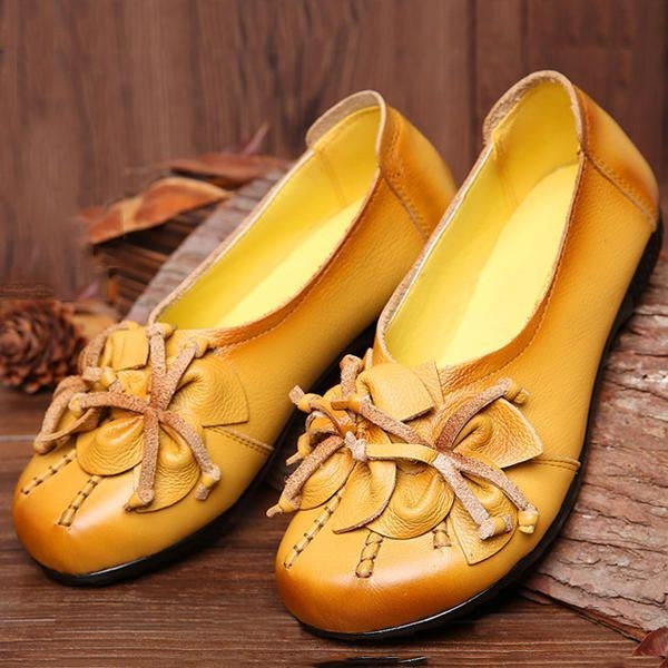 Ægte Læder Blomsterkvast Til Kvinder Komfortable Slip On Casual Flats Sko