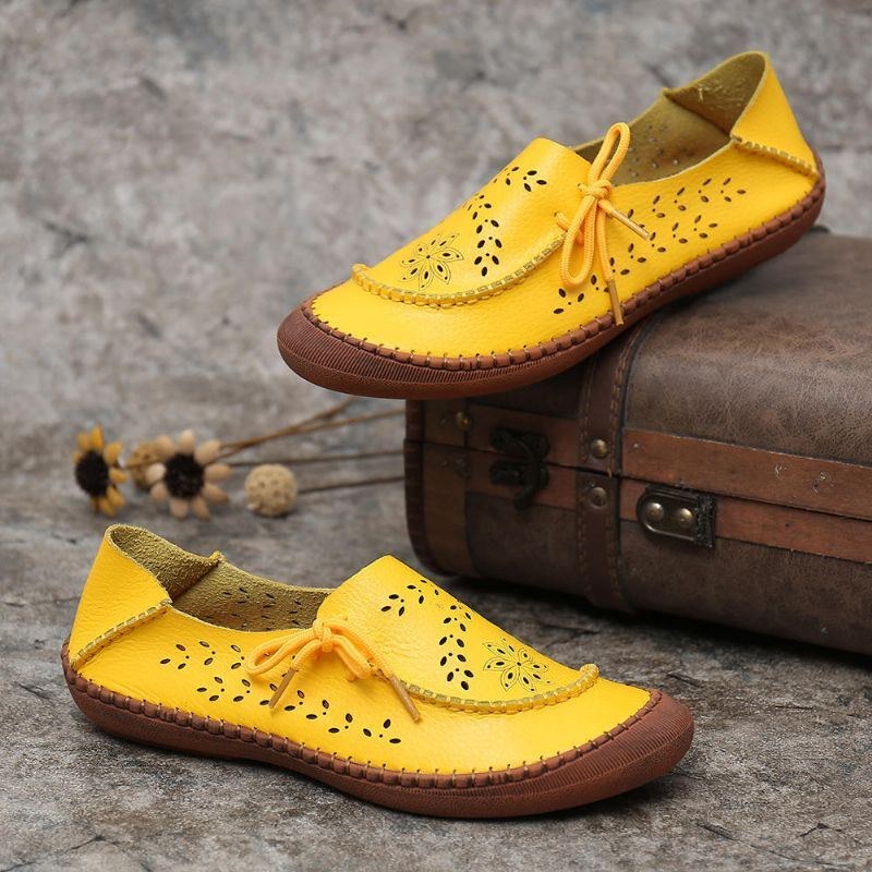 Ægte Læder Til Kvinder Plus Size Åndbar Udhulet Blød Sål Casual Flats Loafers