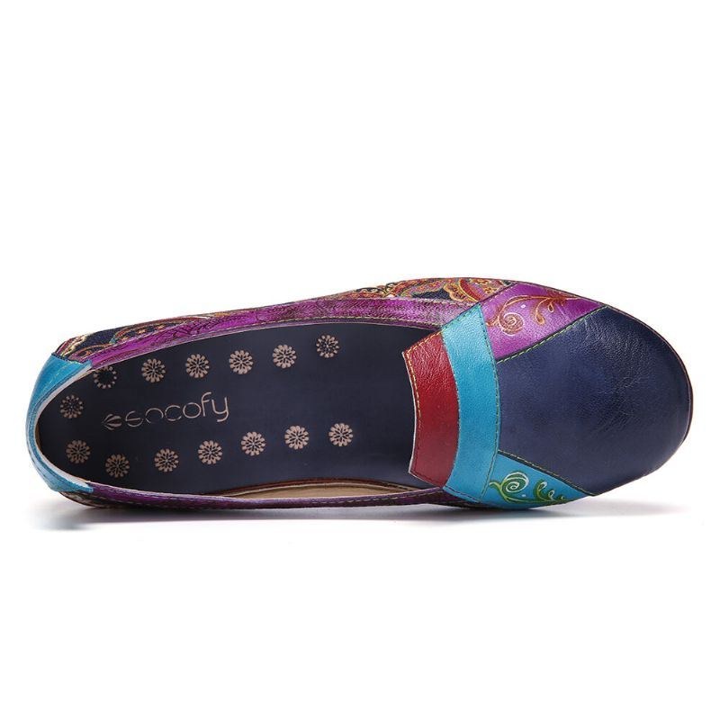 Blødt Bøhmisk Læder Blomstersplejsning Til Kvinder Behagelig Afslappet Slip On Loafers Flade Sko