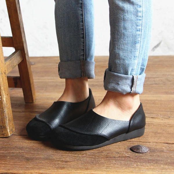 Blødt Læder Slip-on-mønster Til Kvinder Matcher Afslappede Flade Sko
