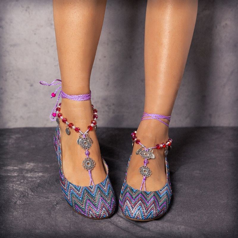 Bohemia Strikket Eksotisk Stil Med Perler Slip-on Afslappede Flade Sko
