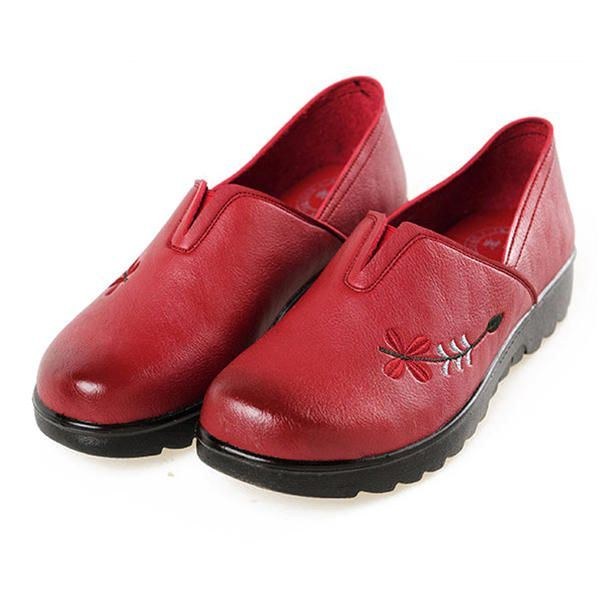 Broderi Blød Sål Casual Sko Behagelig Slip-on Flade Loafers Til Kvinder