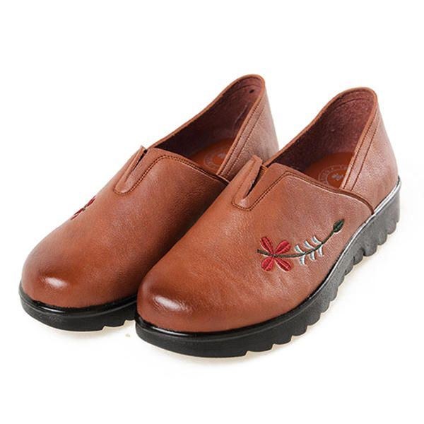 Broderi Blød Sål Casual Sko Behagelig Slip-on Flade Loafers Til Kvinder