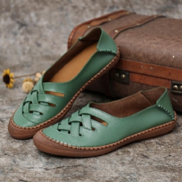 Dame Ægte Læder Åndbar Plus Size Hul Fjeder Casual Flats Loafers