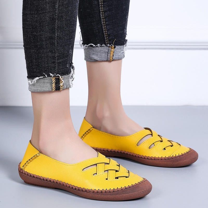 Dame Ægte Læder Åndbar Plus Size Hul Fjeder Casual Flats Loafers