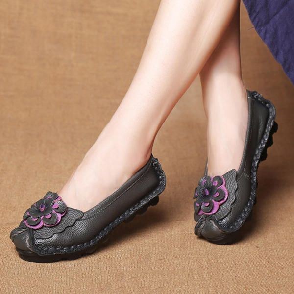 Dame Ægte Læder Håndlavet Blød Sål Casual Slip On Flats Loafers