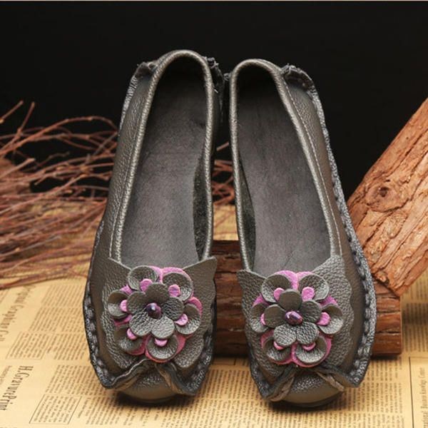 Dame Ægte Læder Håndlavet Blød Sål Casual Slip On Flats Loafers