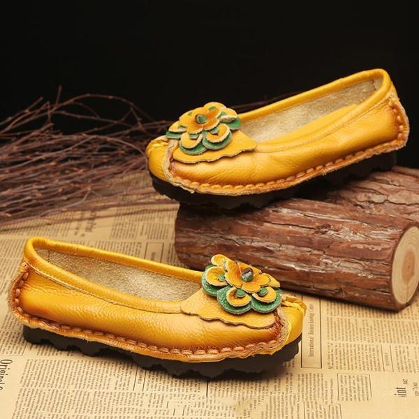 Dame Ægte Læder Håndlavet Blød Sål Casual Slip On Flats Loafers