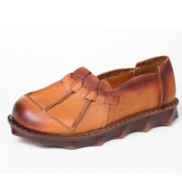 Dame Ægte Læder Retro Bløde Behagelige Flade Slip-on Loafers