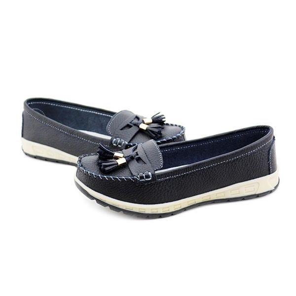 Dame Afslappet Blødt Læder Kvaster Flade Sko Slip On Runde Tå Loafer Sko